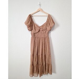 Ditsy Floral Print Puff Sleeve Midi Dress XL